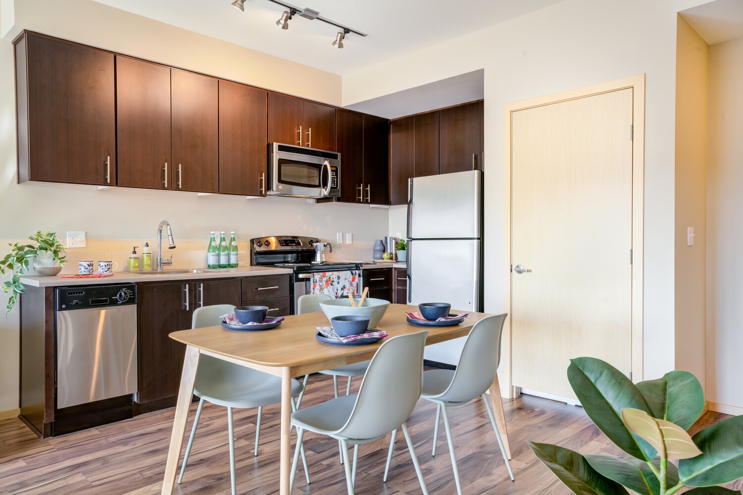 interior of apartment kitchen with table